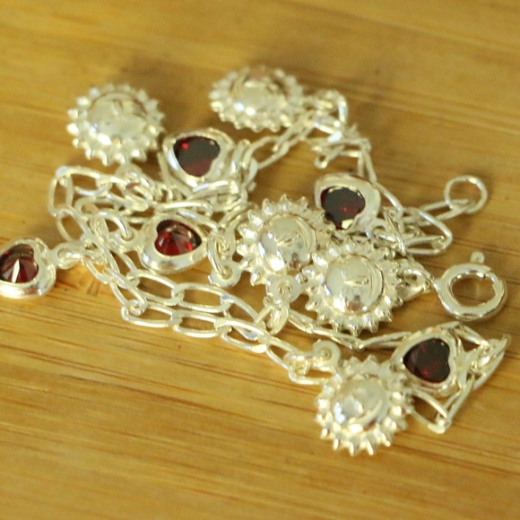 925 Sterling Silver Red Cubic Zirconia ♥️ Anklets - Picture 6 of 7